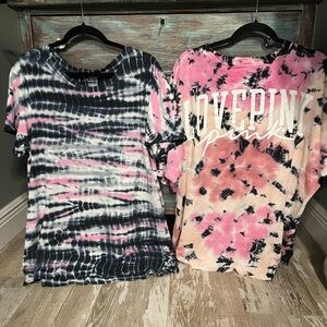 EUC!VS PINK Bundle(2)TieDye Pink/Navy/Blk Varsity Campus Tee&Campus Crew Tee -XL